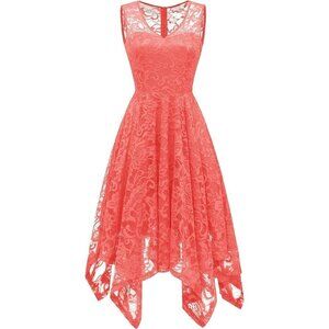 Meetjen Womens Lace Sleeveless Handkerchief Hem Asymmetrical Party Dress 4X NWOT